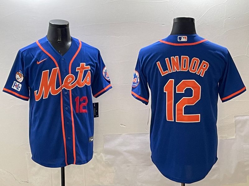 Men New York Mets #12 Lindor Blue Game 2025 Nike MLB Jersey style 4